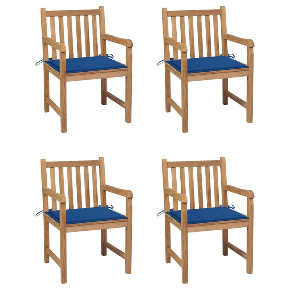 Vidaxl Záhradné stoličky 4 ks kráľovské modré podložky teakový masív